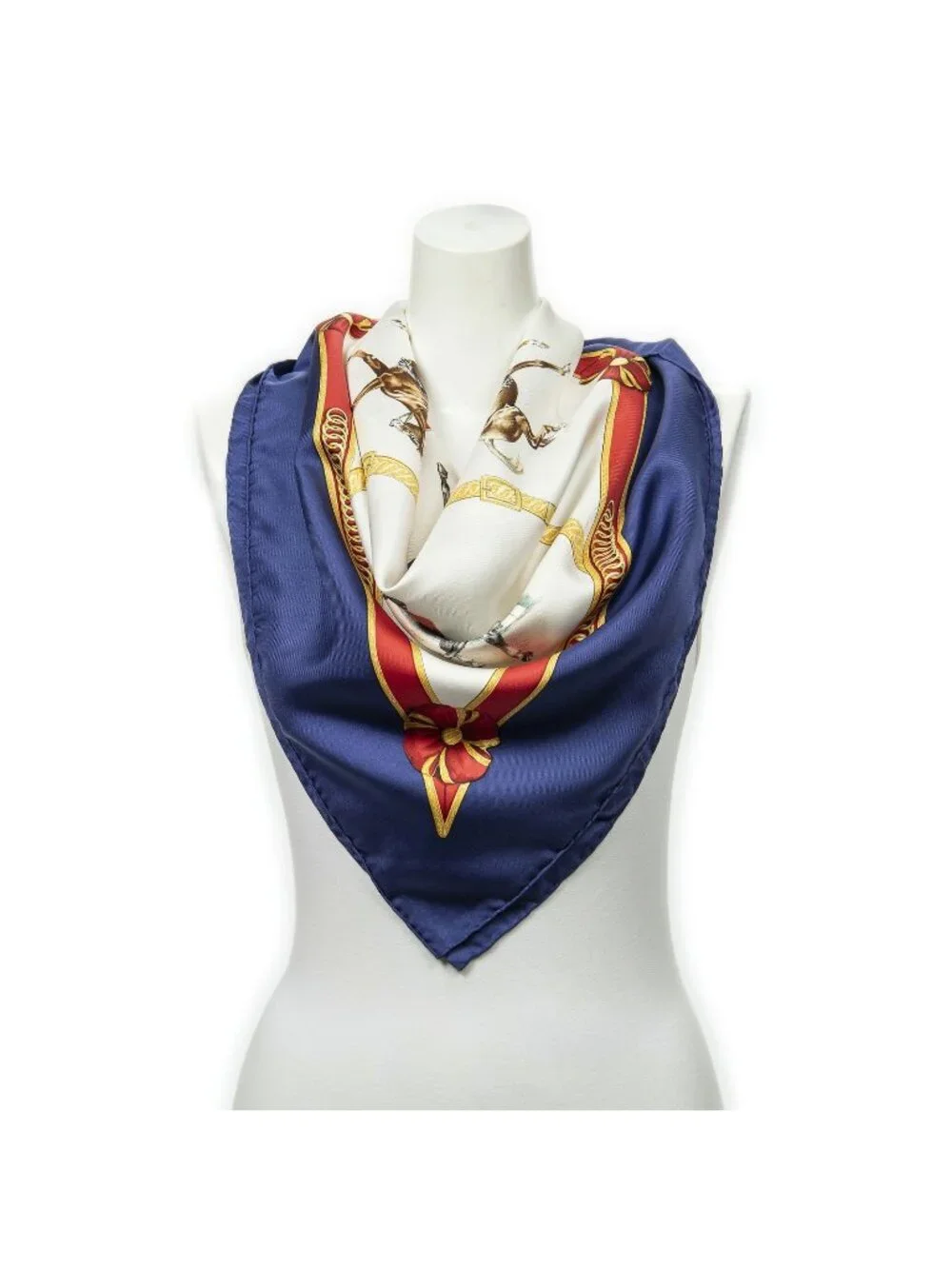 Hermes Scarf Navy Red White Twill Silk